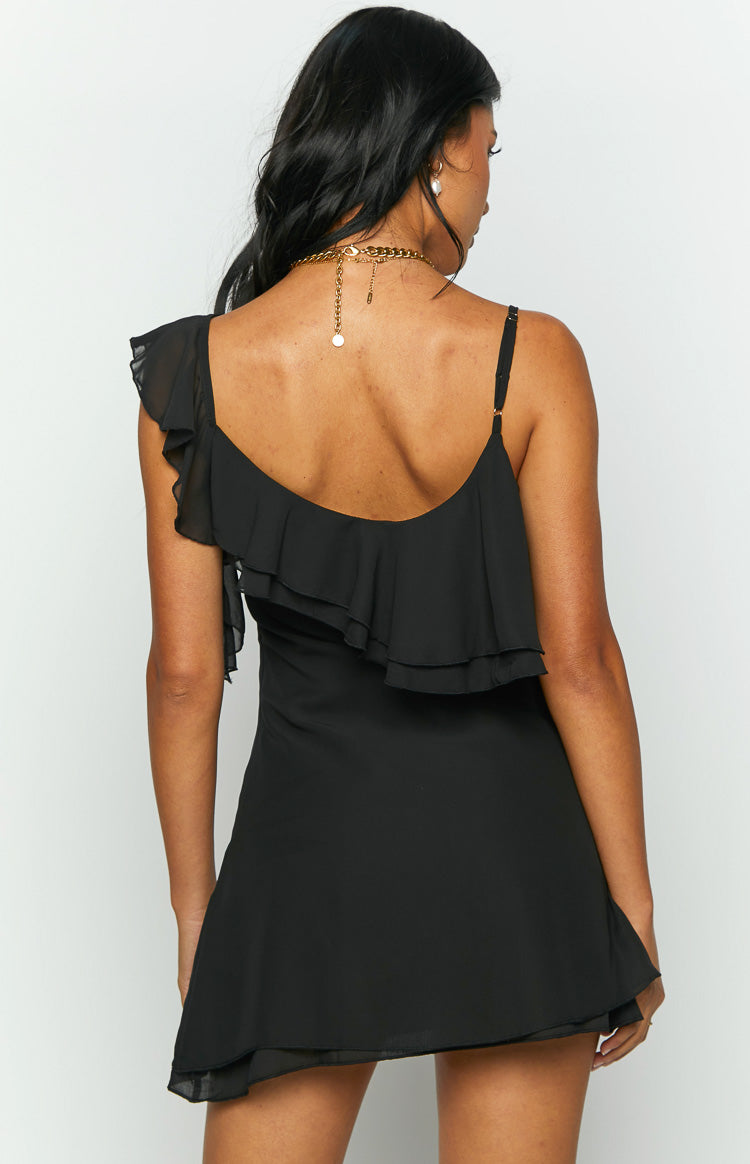 Aviana Black Frill Mini Party Dress