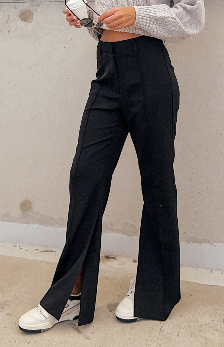 Katrine Black Split Hem Pants