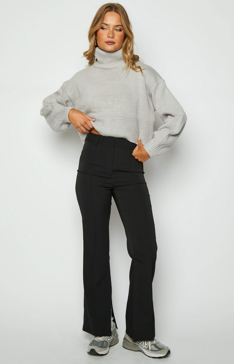 Katrine Black Split Hem Pants